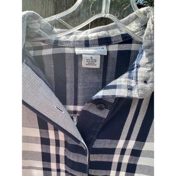 Liz Claiborne Navy & White Plaid Button-Up Blouse – Size Small - Picture 4 of 5